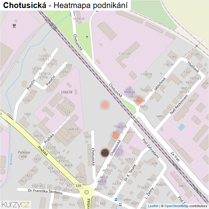 Mapa Chotusická - Firmy v ulici.