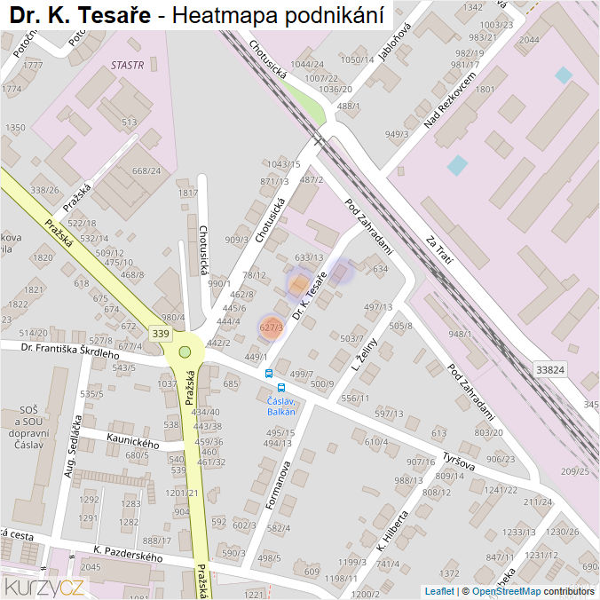 Mapa Dr. K. Tesaře - Firmy v ulici.