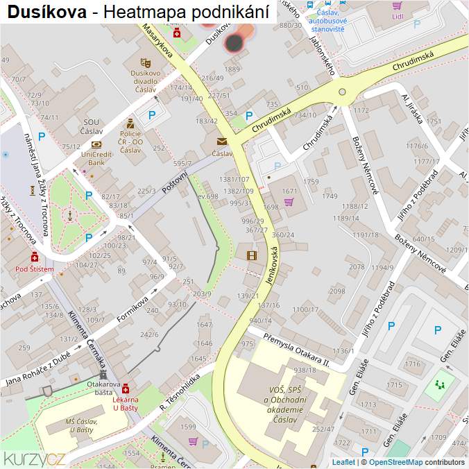 Mapa Dusíkova - Firmy v ulici.