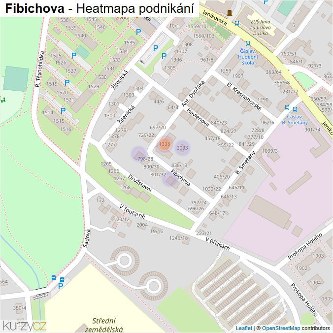 Mapa Fibichova - Firmy v ulici.
