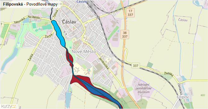 Filipovská - záplavové mapy stoleté vody
