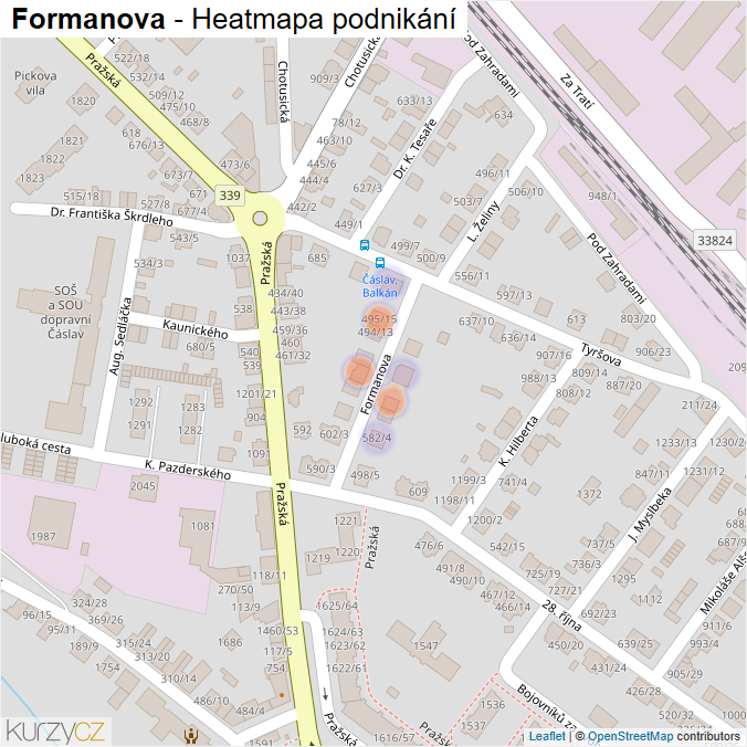 Mapa Formanova - Firmy v ulici.
