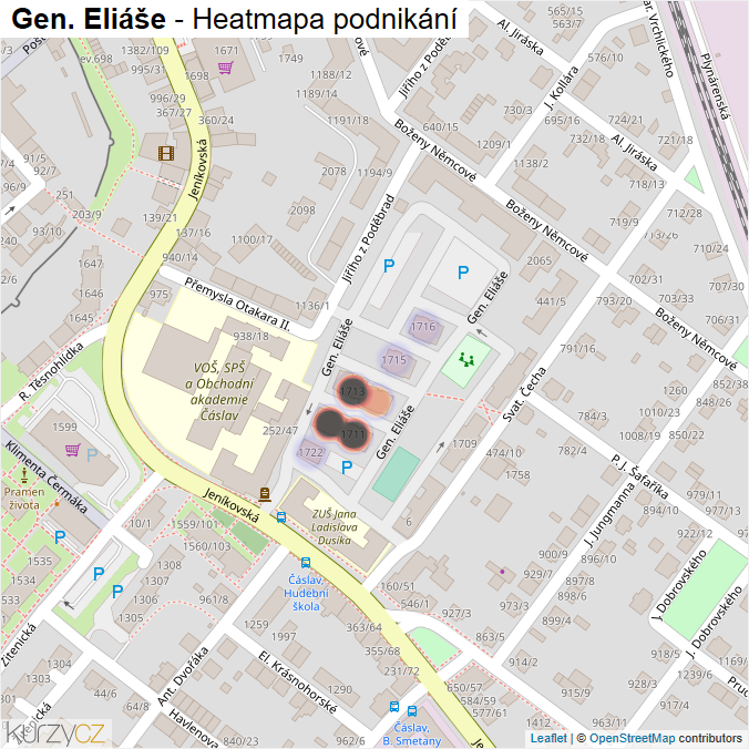 Mapa Gen. Eliáše - Firmy v ulici.