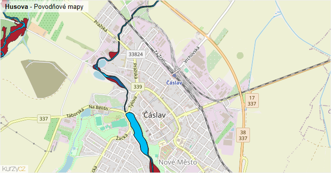 Husova - záplavové mapy stoleté vody