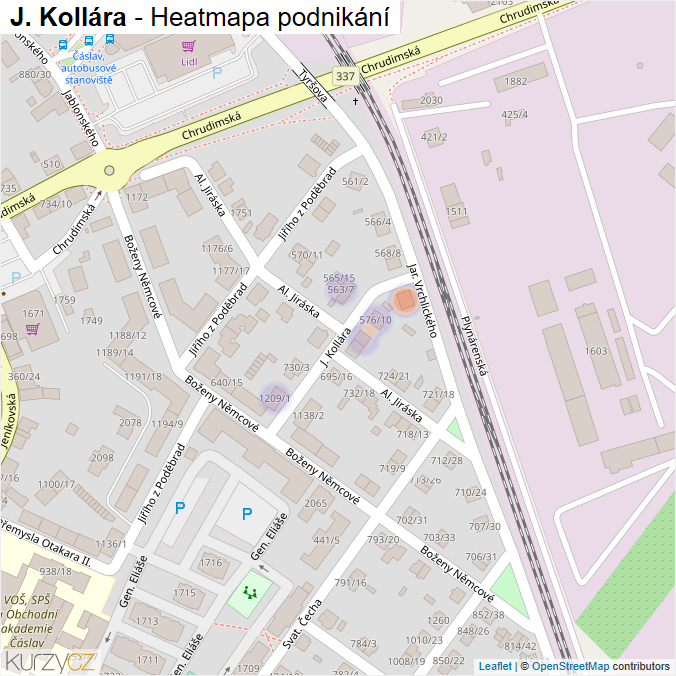 Mapa J. Kollára - Firmy v ulici.