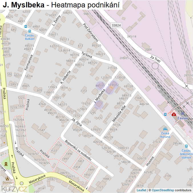 Mapa J. Myslbeka - Firmy v ulici.