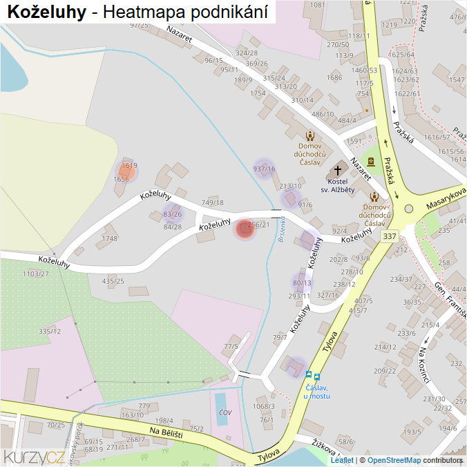 Mapa Koželuhy - Firmy v ulici.