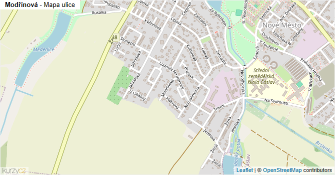 Modřínová - mapa ulice