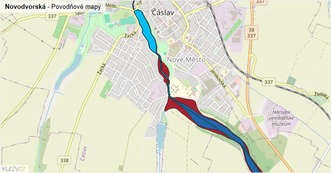 Novodvorská - záplavové mapy stoleté vody