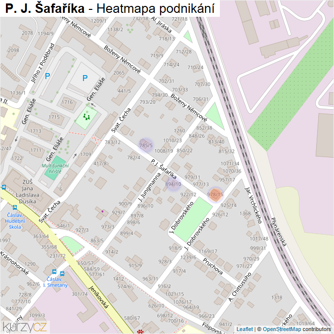 Mapa P. J. Šafaříka - Firmy v ulici.