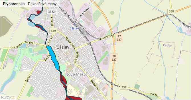 Plynárenská - záplavové mapy stoleté vody