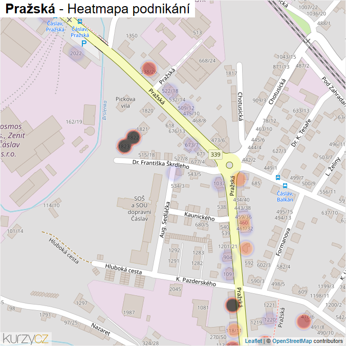 Mapa Pražská - Firmy v ulici.