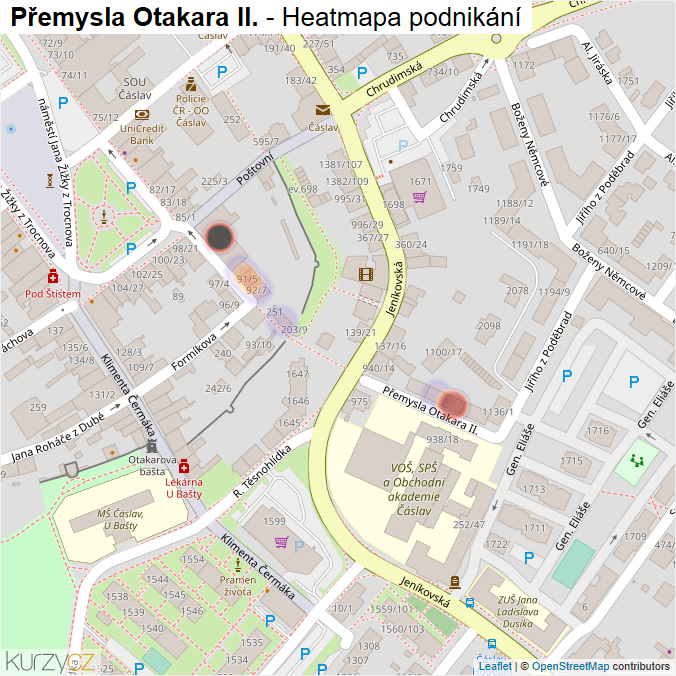 Mapa Přemysla Otakara II. - Firmy v ulici.