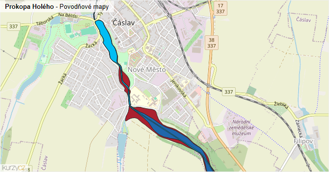 Prokopa Holého - záplavové mapy stoleté vody