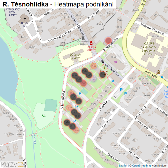 Mapa R. Těsnohlídka - Firmy v ulici.