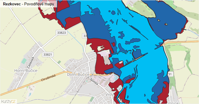 Rezkovec - záplavové mapy stoleté vody
