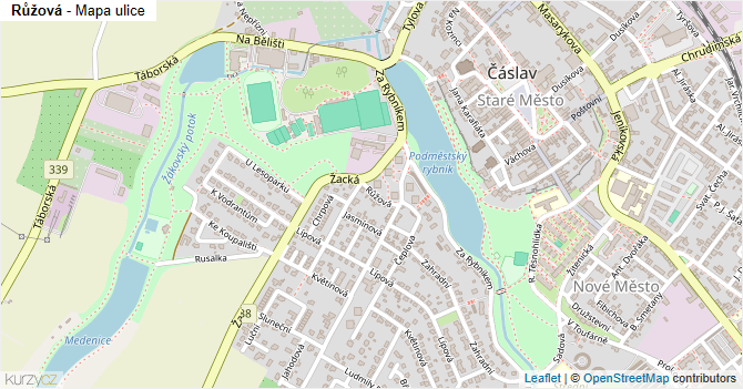 Růžová - mapa ulice