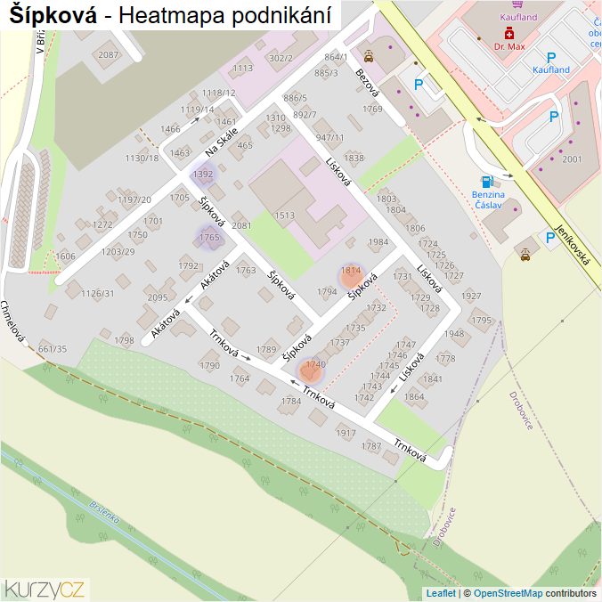 Mapa Šípková - Firmy v ulici.