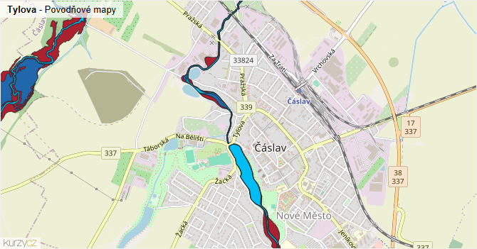 Tylova - záplavové mapy stoleté vody