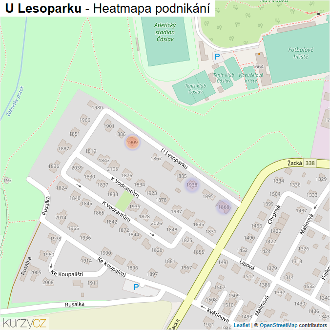 Mapa U Lesoparku - Firmy v ulici.
