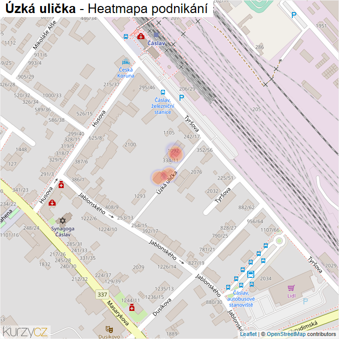 Mapa Úzká ulička - Firmy v ulici.