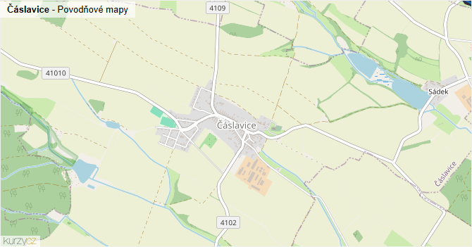 Čáslavice - záplavové mapy stoleté vody