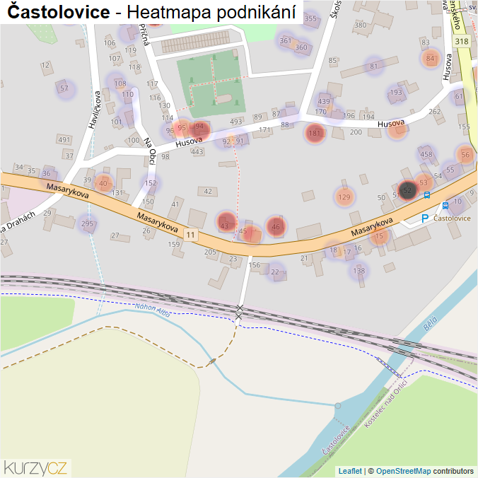 Mapa Častolovice - Firmy v části obce.