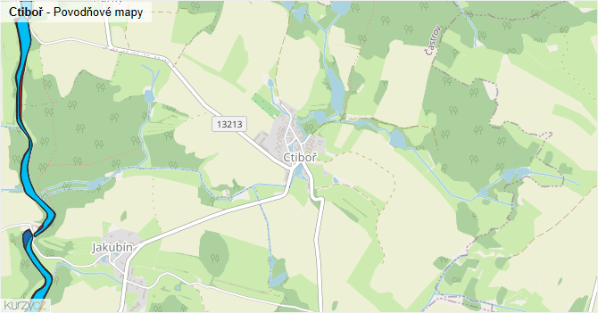 Ctiboř - záplavové mapy stoleté vody
