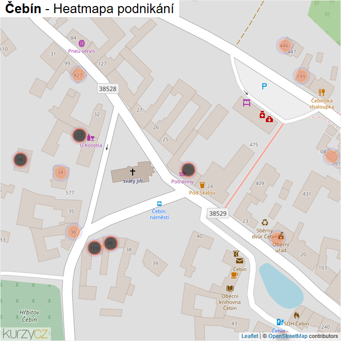 Mapa Čebín - Firmy v obci.