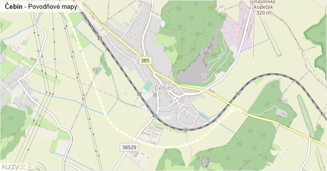 Čebín - záplavové mapy stoleté vody