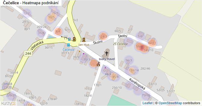 Čečelice - mapa podnikání