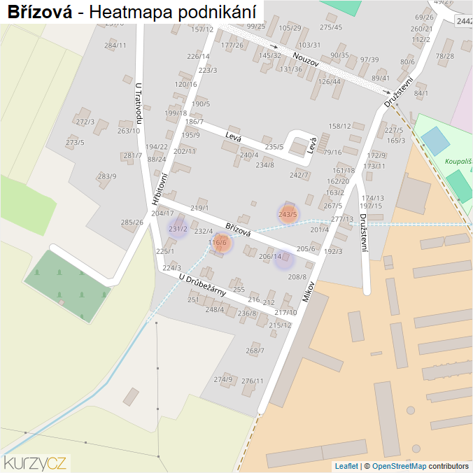 Mapa Břízová - Firmy v ulici.