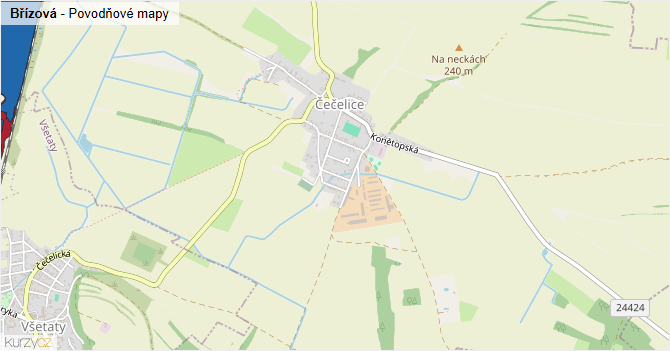 Břízová - záplavové mapy stoleté vody
