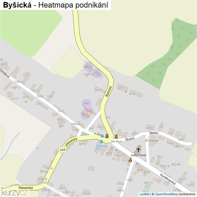 Mapa Byšická - Firmy v ulici.