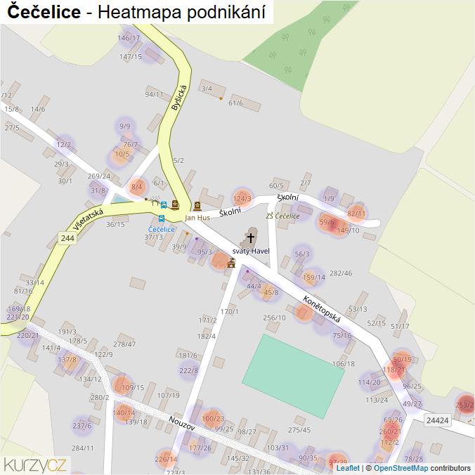 Mapa Čečelice - Firmy v části obce.