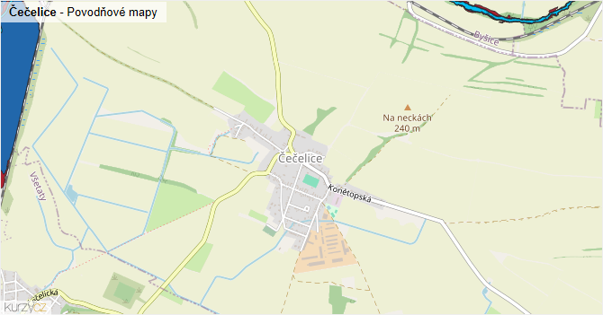 Čečelice - záplavové mapy stoleté vody