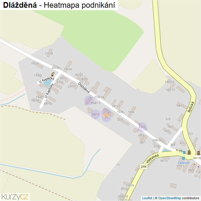 Mapa Dlážděná - Firmy v ulici.