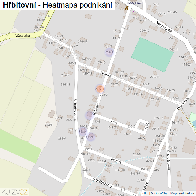 Mapa Hřbitovní - Firmy v ulici.