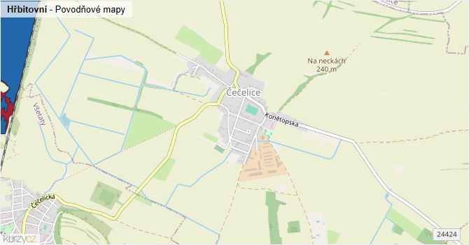 Hřbitovní - záplavové mapy stoleté vody
