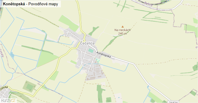 Konětopská - záplavové mapy stoleté vody