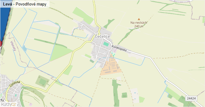 Levá - záplavové mapy stoleté vody