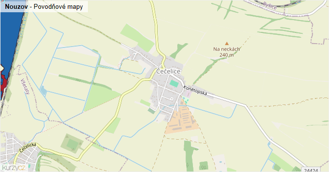 Nouzov - záplavové mapy stoleté vody