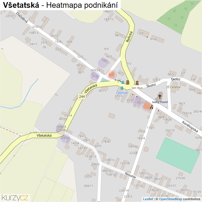 Mapa Všetatská - Firmy v ulici.