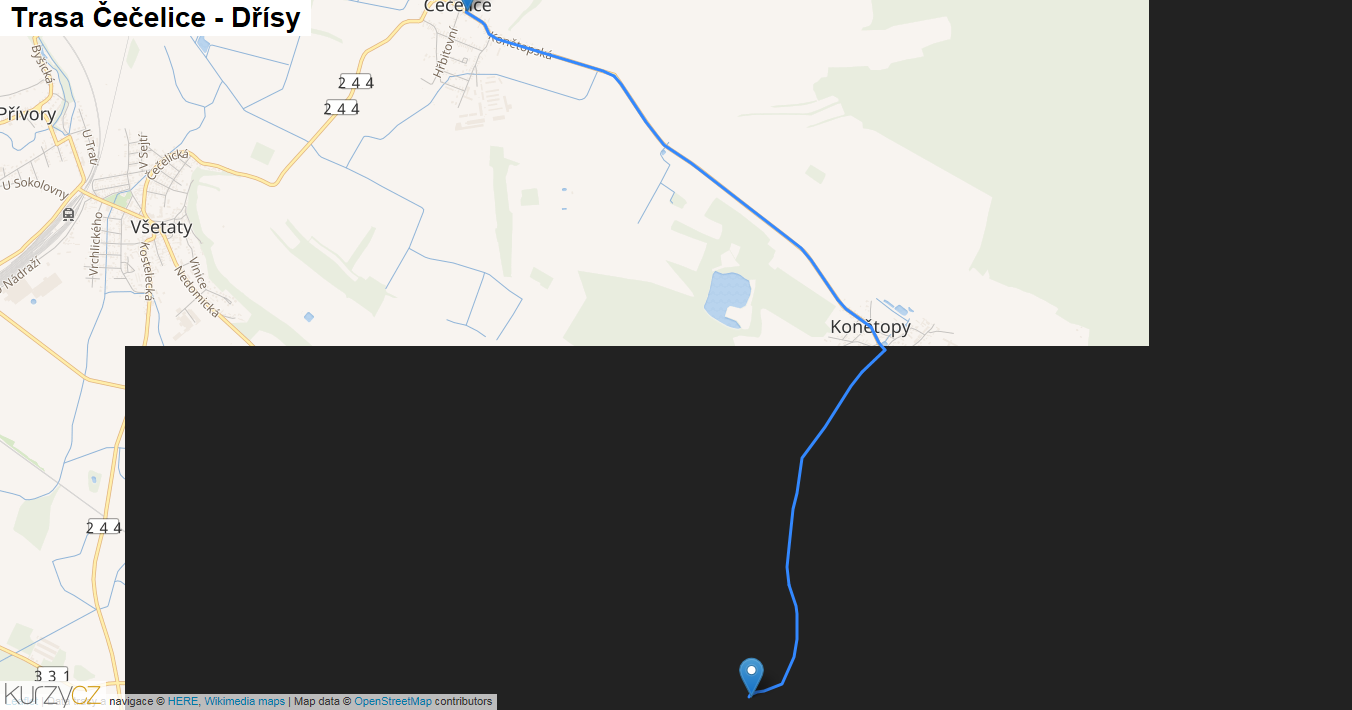 Čečelice-Dřísy, mapa trasy