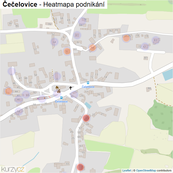 Mapa Čečelovice - Firmy v části obce.