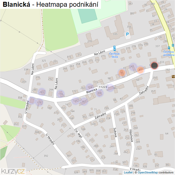 Mapa Blanická - Firmy v ulici.