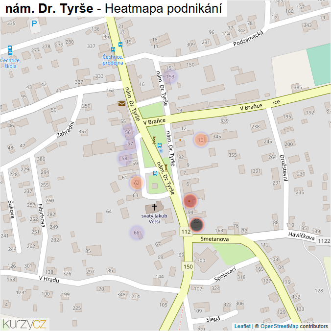 Mapa nám. Dr. Tyrše - Firmy v ulici.