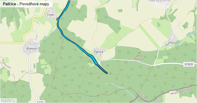 Palčice - záplavové mapy stoleté vody