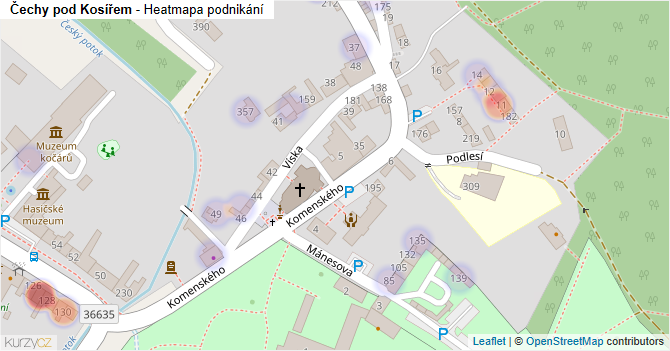 Čechy pod Kosířem - mapa podnikání