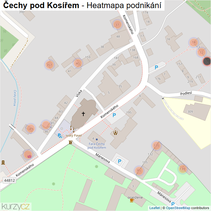 Mapa Čechy pod Kosířem - Firmy v obci.